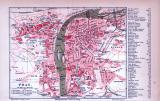 Farbig illustrierter Stadtplan von Prag aus dem Jahr 1885.