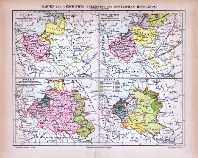 Karten zur Geschichte Polens und des Westlichen Russlands ca. 1885 Original der Zeit
