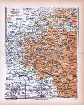 Posen und Umgebung  Landkarte ca. 1885 Original der Zeit