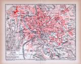 Farbige Lithographie eines Stadtplans von Rom aus 1885.