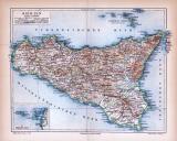 Farbige Lithographie einer Landkarte Siziliens aus dem...