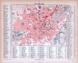 Farbige Lithographie eines Stadtplans von Stuttgart aus dem Jahr 1885. Maßstab 1 zu 14.000.