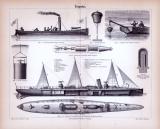 Technische Abhandlung mit Stichen aus 1885 zum Thema Torpedos.