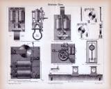 Stiche aus 1885 zum Thema Elektrische Uhren.