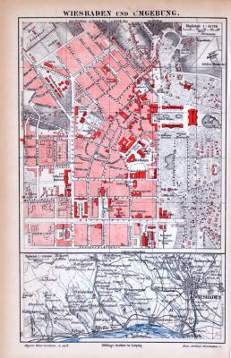 Wiesbaden und Umgebung ca. 1885 Original der Zeit