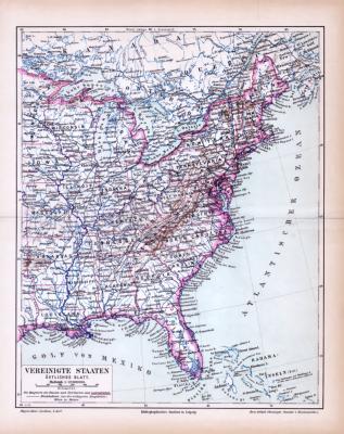 Vereinigte Staaten Landkarte &Ouml;stliches Blatt ca. 1885 Original der Zeit