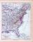 Farbige Lithographie einer Landkarte des östlichen Teils der Vereinigten Staaten von Amerikaaus dem Jahr 1885. Maßstab 1 zu 12.000.000.