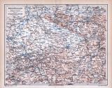 Farbige Lithographie einer Landkarte Westfalens aus dem Jahr 1885. Maßstab 1 zu 850.000.