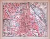 Farbige Lithographie eines Stadtplans von Wien aus dem Jahr 1885. Maßstab 1 zu 50.000.