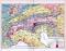 Geologische Karte der Alpen um 1893. Maßstab 1 zu 3 Millionen. Farbige Angaben der Erdzeitalter / Geologischen Schichten.
