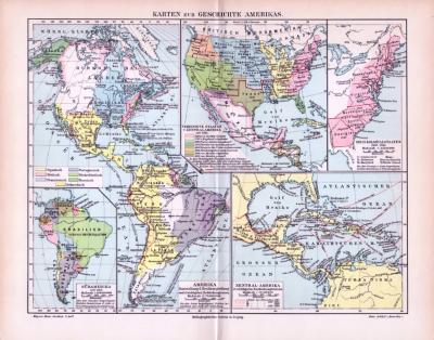 Amerika Karten zur Geschichte ca. 1893 Original der Zeit