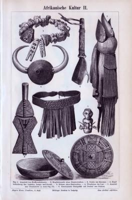 Asiatische Kultur I Chromolithographie 1893 alte historische Grafik 