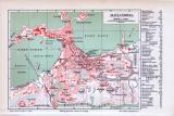 Historischer farbiger Stadtplan von Alexandria im Maßstab 1 zu 31 Tausend zur Zeit um 1893. Mit Index wichtiger Bauten und Straßen.