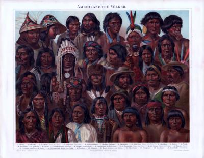 Die Chromolithograhpie von 1893 zeigt Menschen verschiedener amerikanischer Völker.