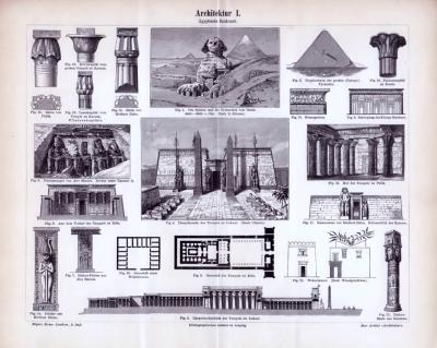 Stich von 1893 zeigt Szenen der Ägyptischen Baukunst ab 4.000 v. Chr.