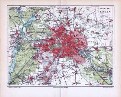 Historische Landkarte von Berlin und Umgebung aus 1893. Im Maßstab 1 zu 111.000. Höhenangaben in Metern.