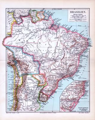 Brasilien Landkarte ca. 1893 Original der Zeit