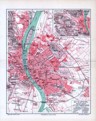 Budapest Stadtplan ca. 1893 Original der Zeit