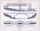 Stich aus 1893 mit der architektonischen Abbildung von 3 verschiedenen Brücken der Zeit.