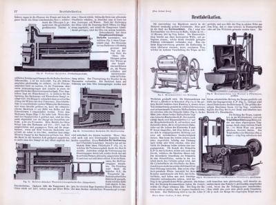 Abhandlung zum Thema Brotfabrikation aus 1893 mit verschiedenen Stichen, die Maschinen und Herstellungsverfahren darstellen.