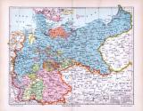 Farbig lithographierte politische Karte des deutschen Reichs von 1893 im Maßstab von 1 zu 4.600.000.
