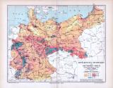 Farbige Lithographie zur Bevölkerungsdichte Deutschlands aus dem Jahr 1893 im Maßstab 1 zu 4.600.000. Mit Daten der Volkszählung aus 1890.
