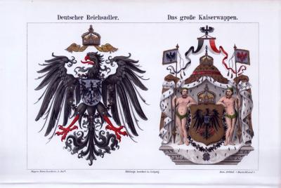 Chromolitographie von 1893 zeigt das große Kaiserwappen und den deutschen Reichsadler.