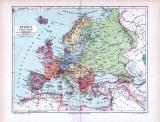 Farbig illustrierte politische Übersichtskarte von Europa aus 1893 im Maßstab 1 zu 25 Millionen.