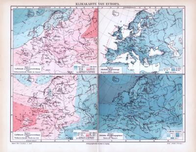 Klimakarte von Europa ca. 1893 Original der Zeit