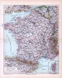 Farbig illustrierte Landkarte von Frankreich aus dem Jahr 1893 im Maßstab 1 zu 4.500.000.
