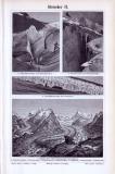 Stich aus 1893 zeigt verschiedene Szenen von Gletschern.