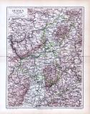 Farbige Lithographie einer Landkarte von Hessen aus 1893...