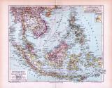 Farbige Lithographie einer Landkarte von Hinterindien und...