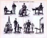 Der Stich und die Abhandlung zum Thema Heilgymnastik zeigt verschiedene Apparate der Zeit und deren Bedienungsweise.