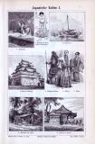 Stich aus 1893 zeigt verschiedene Szenen und Gegenstände aus der japanischen Kultur.