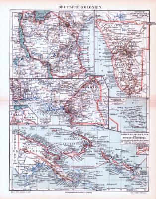 Deutsche Kolonien Landkarte ca. 1893 Original der Zeit