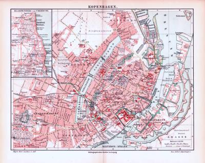 Kopenhagen Stadtplan ca. 1893 Original der Zeit