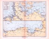 2 farbig illustrierte Landkarten zeigen die Verteilung der Leuchtfeuer in der Seefahrt aus 1893.