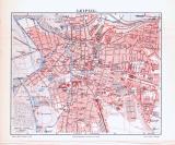 Farbig illustrierter Stadtplan von Leipzig aus 1893. Im Maßstab 1 zu 20.000.