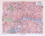 Farbig illustrierter Stadtplan von London aus 1893. Im Maßstab 1 zu 35.000.