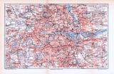 Farbig illustrierter Stadtplan von London und Umgebung aus 1893. Im Maßstab 1 zu 100.000.