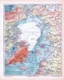 Farbig illustrierte Landkarte der Nord Polarländer...