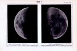 Lithographie aus 1893 zeigt photographische Aufnahmen des Mondes bei zunehmender und abnehmender Mondphase.