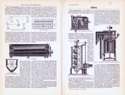 Technische Abhandlung mit Stichen aus 1893 zum Thema Mühlen.
