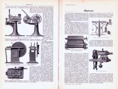 Technische Abhandlung mit Stichen aus 1893 zum Thema Münzwesen.