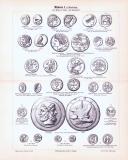 Stich aus 1893 zeigt verschiedene Münzen aus dem Altertum.