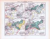4 farbig illustrierte historische Landkarten aus 1893 zur Geschichte Preussens.