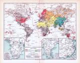 Farbig illustrierte Landkarte von der Welt aus dem Jahr...