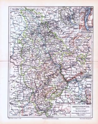 Rheinprovinz Landkarte ca. 1893 Original der Zeit