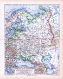 Farbig illustrierte Landkarte aus dem Jahr 1893 zeigt den europäischen Teil Russlands.